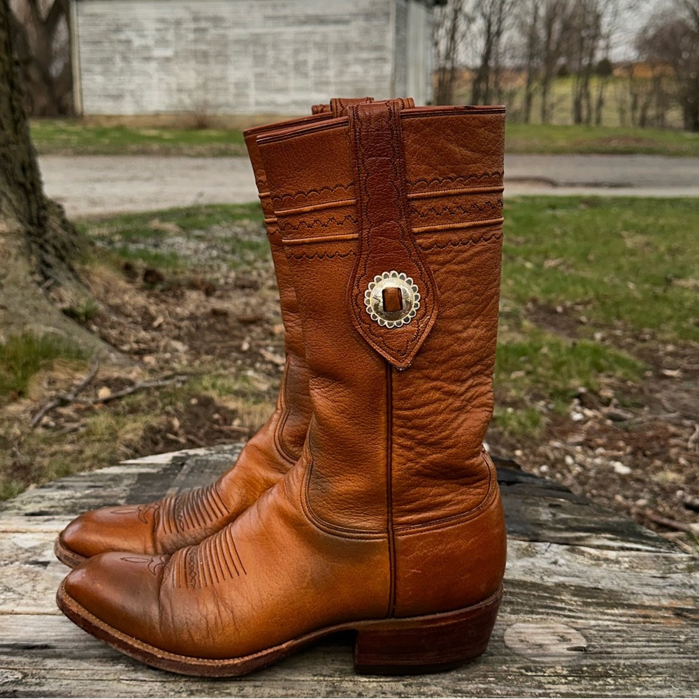 Vintage Lucchese Concho Cowboy Boots Women’s 9 Men’s 7 Western Patina Tobacco - Picture 8 of 13